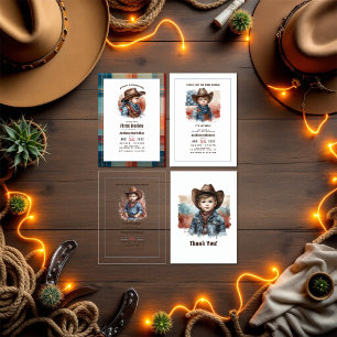 “First Rodeo” Rustic Cowboy 1st Birthday Invitation