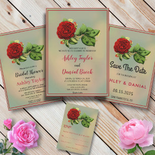 Burgundy rose botanical fall floral Bridal Shower Invitation