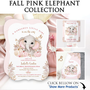 Fall Girl Elephant Baby Shower Diaper Raffle Card