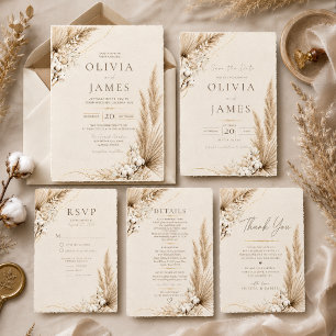 Neutral Pampas Elegance Boho Save the Date Card