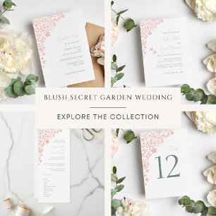 Secret Garden Blush Pink Floral Lovebirds Wedding Save The Date