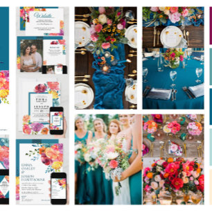 Bright Summer colorful turquoise floral Wedding  I Invitation