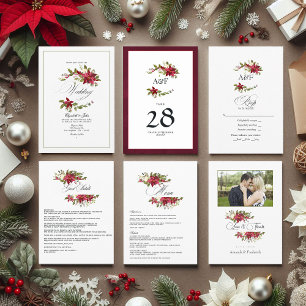 Watercolor Poinsettia and Holly Christmas Wedding Menu