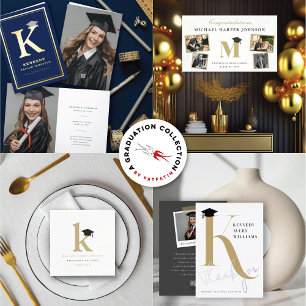 Classic Monogram Alphabet Simple Photo Graduation Foil Greeting Card