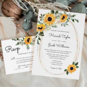 Elegant Sunflowers Eucalyptus Wedding Invitation