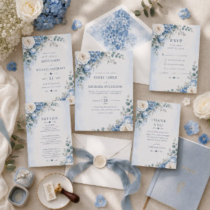 Blue Hydrangea Wedding Thank You Card