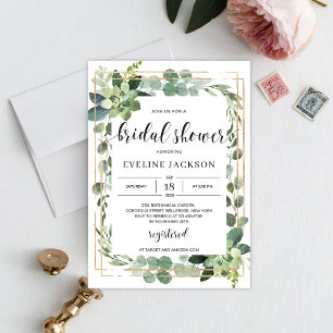 Greenery succulent tied the knot engagement invitation