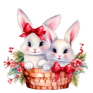 Cute Christmas Bunnies in a Basket Greeting Card