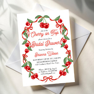 Cherry on top ribbon coquette bridal shower invitation