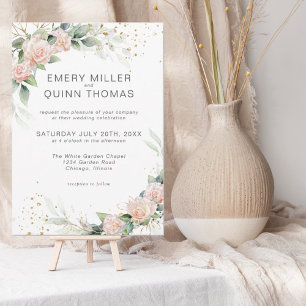 Elegant Pink Gold Glitter Roses Eucalyptus Wedding Invitation