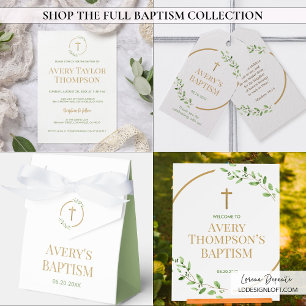 ElegantGold Cross Watercolor Green Wreath Baptism Favour Box