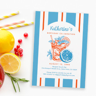 Summer Lemon Cocktail Blue Orange Birthday Party Square Paper Coaster