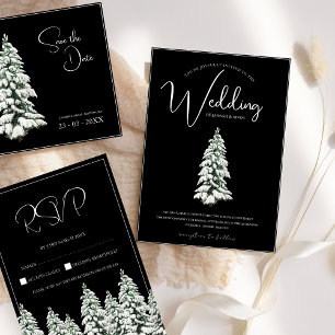 Winter Black Snow Christmas Trees Wedding Save The Date