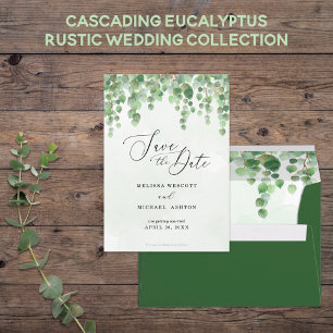 Cascading Watercolor Eucalyptus Greenery Wedding Invitation