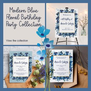 Modern Blue Floral Birthday Party Thank You Classic Round Sticker