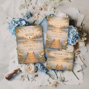 Romantic Lake Pier Wildflower Wedding Invitation