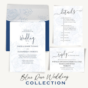 Dusty Blue QR Code Floral Classic Meal Choice RSVP Card