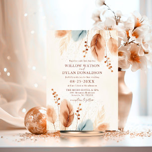 Boho Watercolor Terracotta Beige Blue Pampas Grass Save The Date