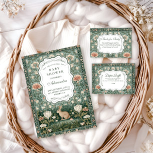 Vintage Woodland Bunny Floral Baby Shower Invitation