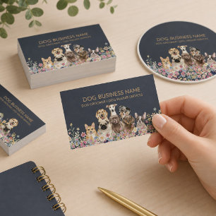 Navy Brown Tone Pet Report Boarding Cute Dogs Rack Card
