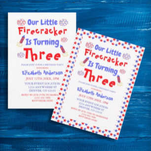 Little Firecracker 3rd Birthday Invitation