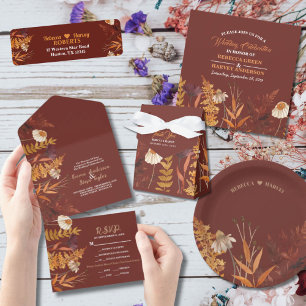 Boho Wildflower Terracotta Autumn Fall Wedding Paper Plate