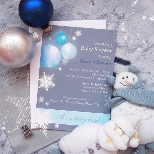 Pink & Grey Christmas Baby Girl Shower Invitation