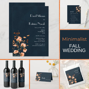 Elegant Teal Blue Burnt Orange Floral Invitation