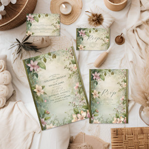 Art Nouveau Inspired Floral Symphony Wedding All In One Invitation