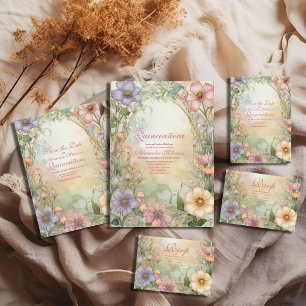 Blush Pink Floral Quinceanera Celebration Invitation