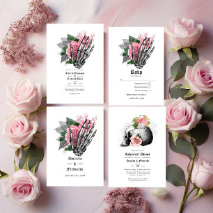 Pink Floral Skeleton Gothic Wedding Program Programme