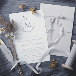 Chic Elegant Grey White Watercolor Floral Wedding Invitation