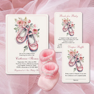 Vintage Pink Ballerina Shoes Girl Baby Shower Invitation