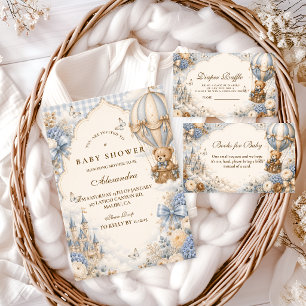 Elegant Brown And Blue Bear Baby Shower Invitation
