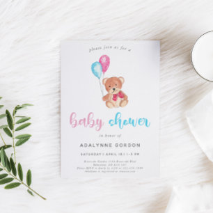 Cute Teddy Bear Baby Shower Watercolor Sweet Invitation
