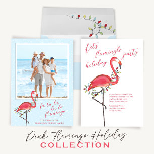Christmas Holiday Lights Pink Festive Flamingo Invitation