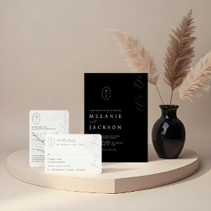 Modern Black & White Save the Date Monogram Crest Postcard