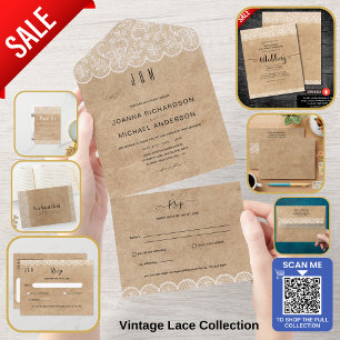 Rustic Lace Farmhouse Country Barn Wedding Invitation