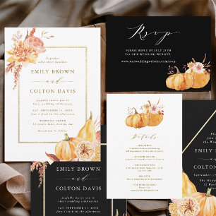 Rustic Fall Floral Pumpkin Wedding Details Gold Enclosure Card