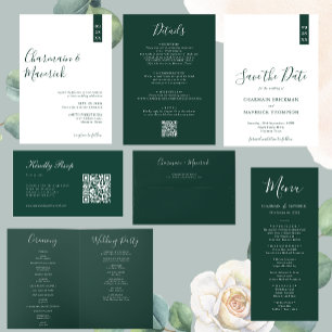 Minimalist Emerald Green Script Photo Wedding Invitation