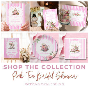 Photo Soft Pink Floral Tea Bridal Shower  Thank You Card