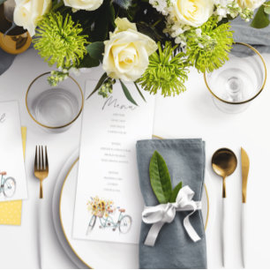 Rustic Sunflower Tandem Bicycle Watercolor Wedding Invitation