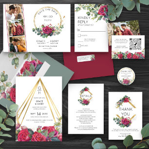 Red Rose and Eucalyptus Simple Wedding Envelope