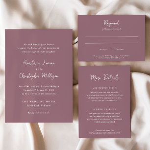 Mauve Modern Handwriting Elegant Wedding Invitation