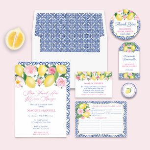 Positano Lemons Pink Blue Text Display Shower Enclosure Card