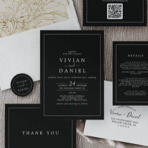 Minimalist   Dark Black Frame Wedding Invitation