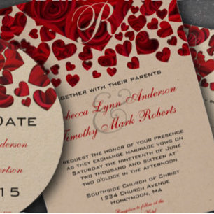 Yellow and Red Heart Roses Wedding Invitation