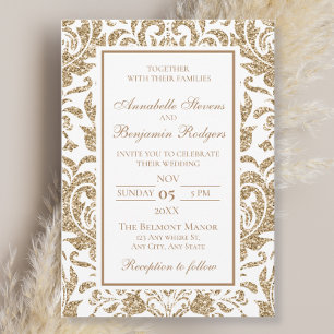 Elegant White and Gold Faux Glitter Wedding Medium Gift Bag