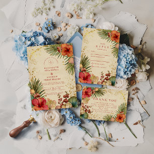 Vintage Tropical Floral Wedding Invitation