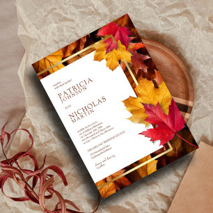 Elegant Gold Frame & Rustic Autumn Charm Wedding Thank You Card